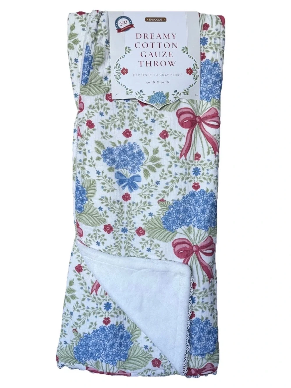 Envogue Reversible Cotton Gauze Throw Americana July Bows Floral Red White Blue